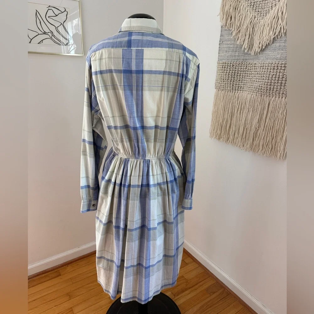 L.L. Bean Vintage Long Sleeve Plaid Dress - Blue and Cream - Picture 5 of 8
